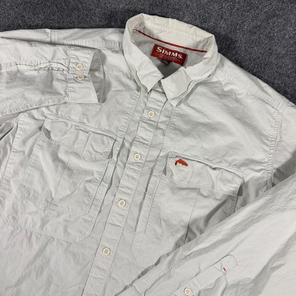 Simms Guide Series Shirt Men’s XL Gray LS Roll Tab Button Up Vented Fishing